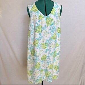 J. Jill White Aqua & Green 100% Linen Seascape Sheath Dress
